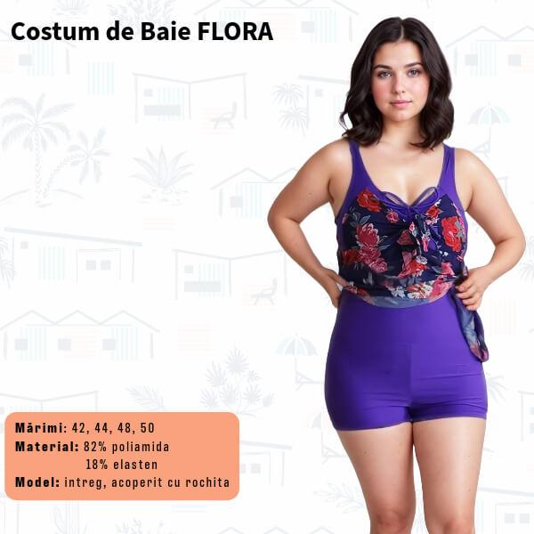 Costum de baie FLORA intreg cu rochita - marimi 42-44