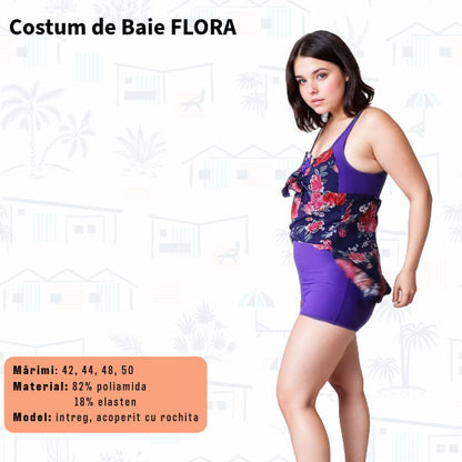 Costum de baie FLORA intreg cu rochita - marimi 42-44