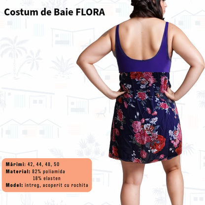 Costum de baie FLORA intreg cu rochita - marimi 42-44