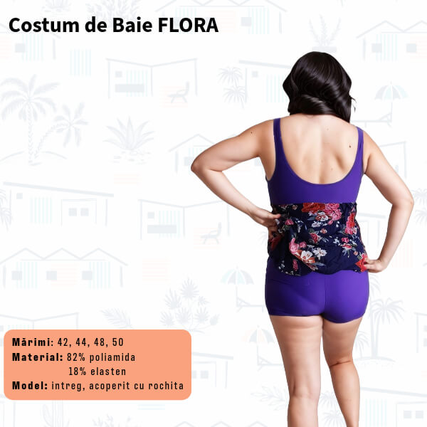 Costum de baie FLORA intreg cu rochita - marimi 42-44