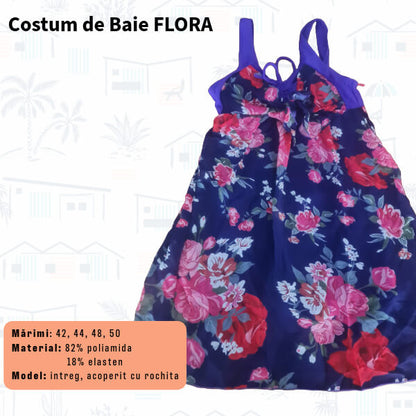 Costum de baie FLORA intreg cu rochita - marimi 42-44