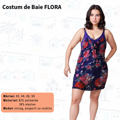 Costum de baie FLORA intreg cu rochita - marimi 42-44