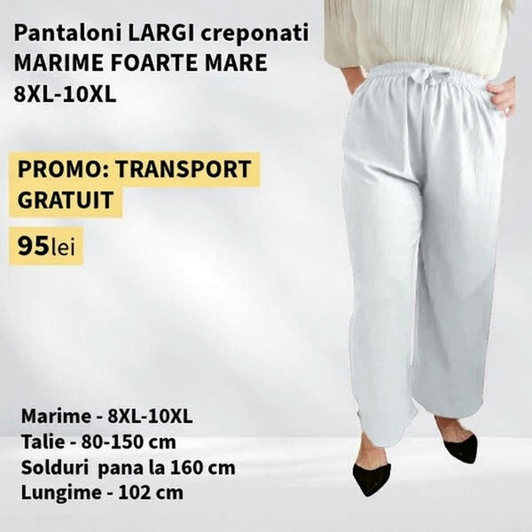 Pantaloni ALBI, LARGI creponati MARIME FOARTE MARE - 8-10XL