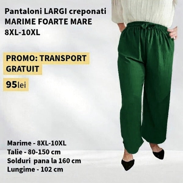 Pantaloni VERDE, LARGI creponati MARIME FOARTE MARE - 8-10XL