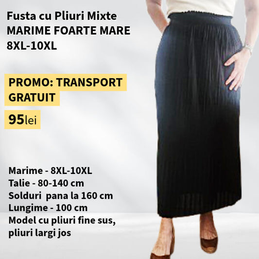 Fusta NEGRU cu Pliuri Mixte pentru MARIME FOARTE MARE - talie pana la 140cm
