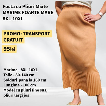 Fusta BEJ-CAMEL cu Pliuri Mixte pentru MARIME FOARTE MARE - talie pana la 140cm