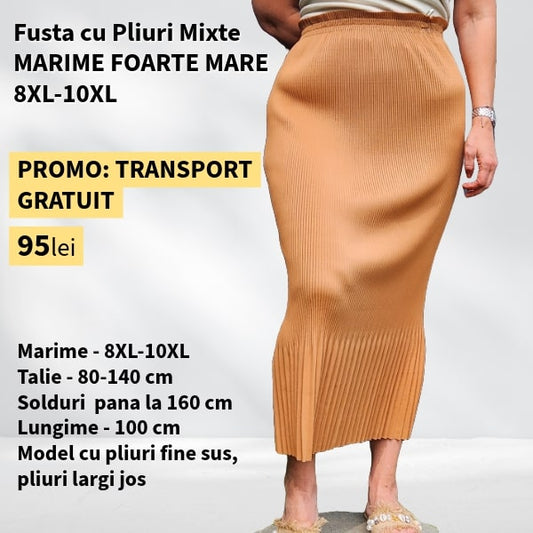 Fusta BEJ-CAMEL cu Pliuri Mixte pentru MARIME FOARTE MARE - talie pana la 140cm