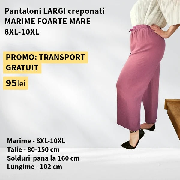 Pantaloni ROZ PAL, LARGI creponati MARIME FOARTE MARE - 8-10XL