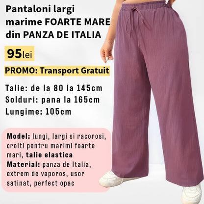 Pantaloni ROZ PRAFUIT, LARGI MARIME FOARTE MARE din Panza de Italia