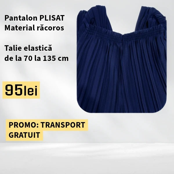 PANTALONI PLISATI culoare BLEUMARIN, talie elastica pana la 135 cm