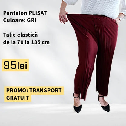 PANTALONI PLISATI culoare GRENA, talie elastica pana la 135 cm