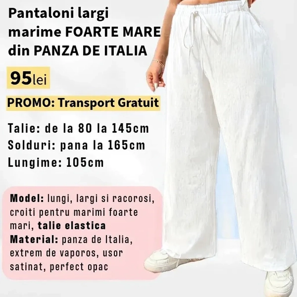 Pantaloni ALB, LARGI MARIME FOARTE MARE din Panza de Italia