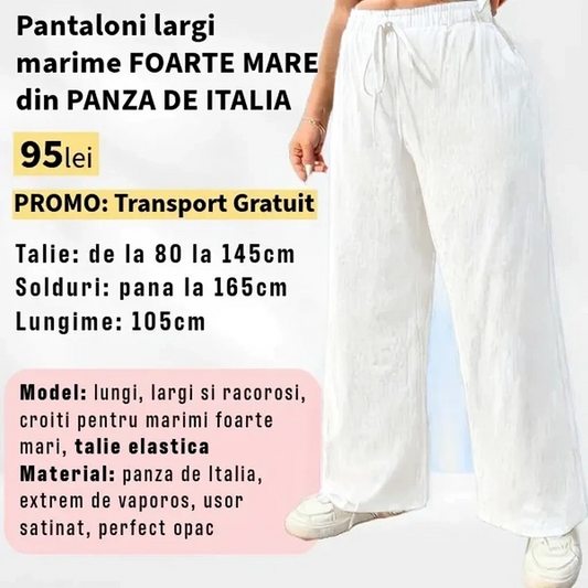 Pantaloni ALB, LARGI MARIME FOARTE MARE din Panza de Italia