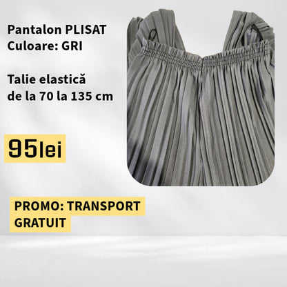 PANTALONI PLISATI culoare GRI, talie elastica pana la 135 cm