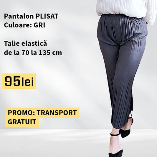 PANTALONI PLISATI culoare GRI, talie elastica pana la 135 cm