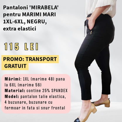Pantaloni 'MIRABELA' NEGRU pentru MARIMI MARI, buzunar cu fermoar