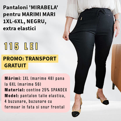Pantaloni 'MIRABELA' NEGRU pentru MARIMI MARI, buzunar cu fermoar