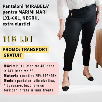 Pantaloni 'MIRABELA' NEGRU pentru MARIMI MARI, buzunar cu fermoar