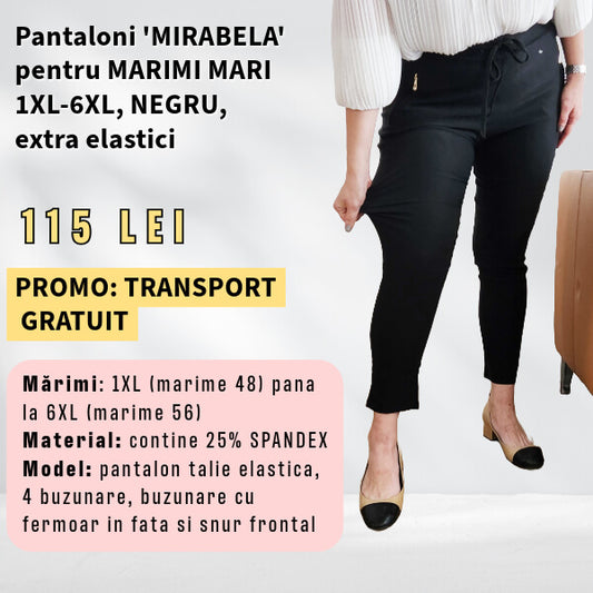Pantaloni 'MIRABELA' NEGRU pentru MARIMI MARI, buzunar cu fermoar