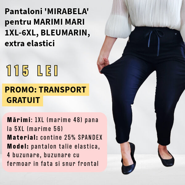 Pantaloni 'Mirabela' BLEUMARIN pentru MARIMI MARI, buzunar cu fermoar