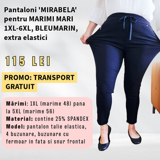 Pantaloni 'Mirabela' BLEUMARIN pentru MARIMI MARI, buzunar cu fermoar