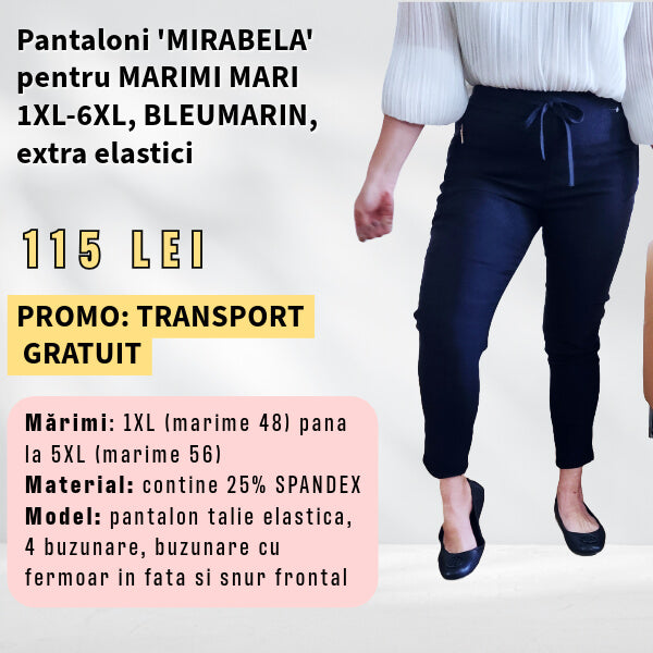 Pantaloni 'Mirabela' BLEUMARIN pentru MARIMI MARI, buzunar cu fermoar