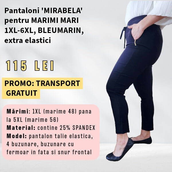 Pantaloni 'Mirabela' BLEUMARIN pentru MARIMI MARI, buzunar cu fermoar