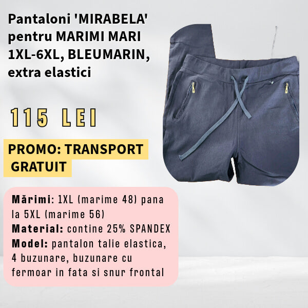 Pantaloni 'Mirabela' BLEUMARIN pentru MARIMI MARI, buzunar cu fermoar