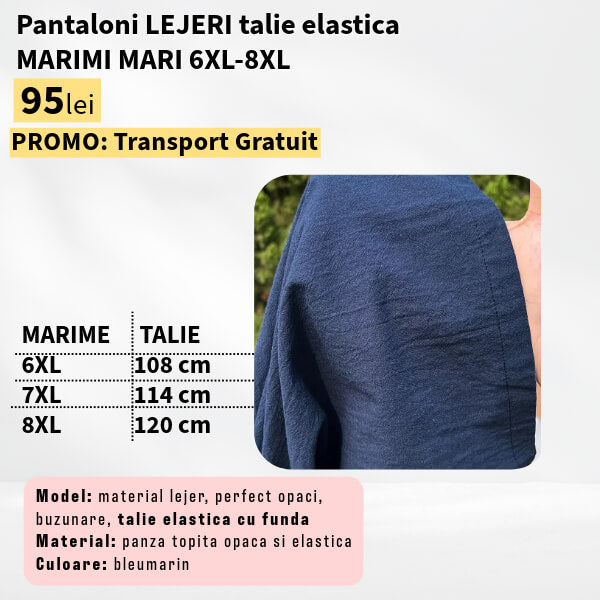 Pantaloni LEJERI talie elastica pentru marimi mari - 6XL-8XL