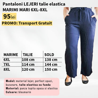 Pantaloni LEJERI talie elastica pentru marimi mari - 6XL-8XL