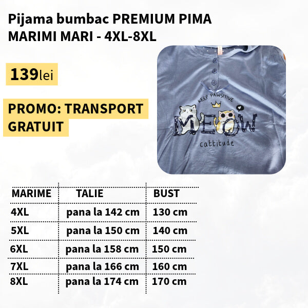 Pijamale PREMIUM bumbac PIMA marimi foarte mari - 4XL-8XL