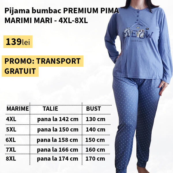 Pijamale PREMIUM bumbac PIMA marimi foarte mari - 4XL-8XL