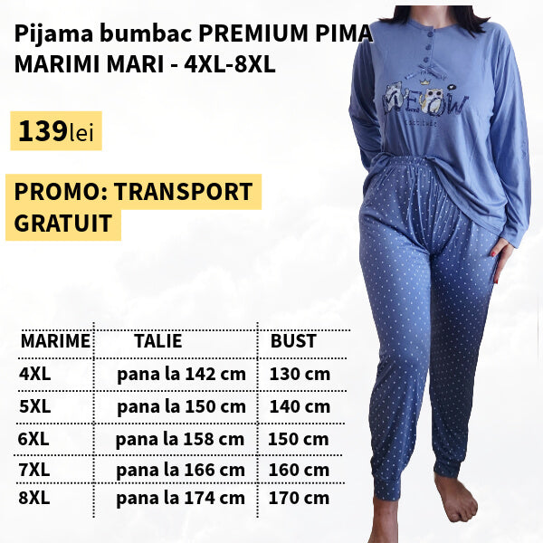 Pijamale PREMIUM bumbac PIMA marimi foarte mari - 4XL-8XL