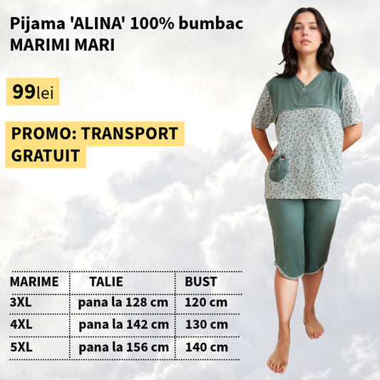 Pijamale ALINA 100% bumbac pentru marimi mari - 3XL-5XL