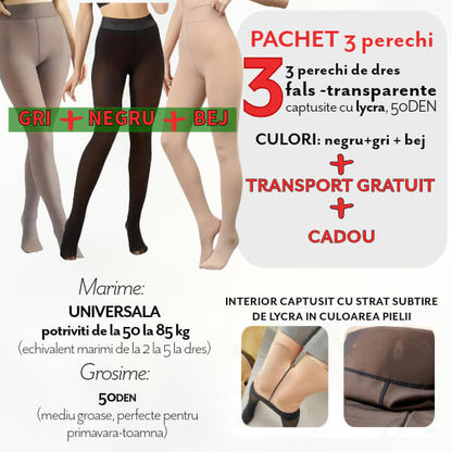 Pachet PROMO 3 Dresuri 50DEN captusite cu LYCRA - Gri, Negru si Bej + Transport Gratuit