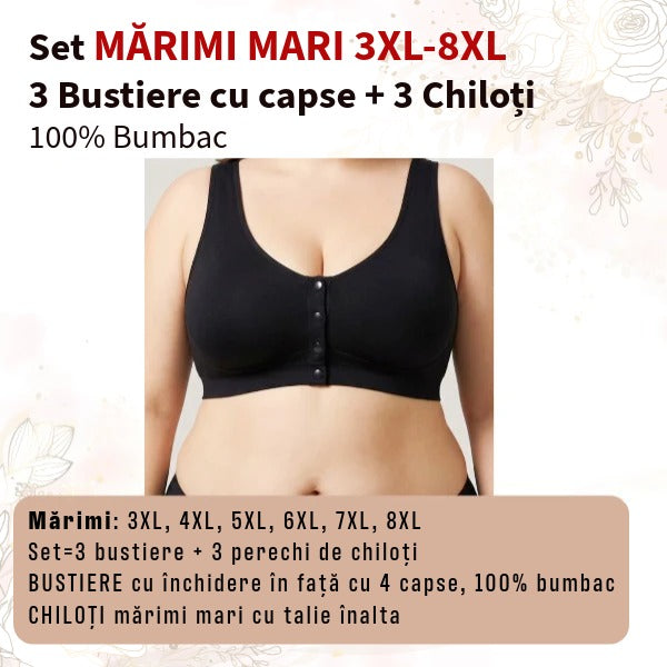 Set 3 bustiere+ 3 chiloti din BUMBAC - marimi 3XL-8XL