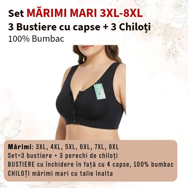 Set 3 bustiere+ 3 chiloti din BUMBAC - marimi 3XL-8XL