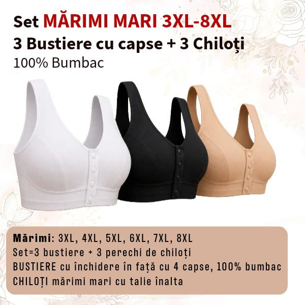 Set 3 bustiere+ 3 chiloti din BUMBAC - marimi 3XL-8XL