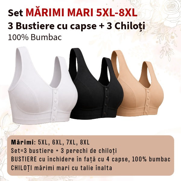 Set 3 bustiere+ 3 chiloti din BUMBAC - marimi 5XL-8XL