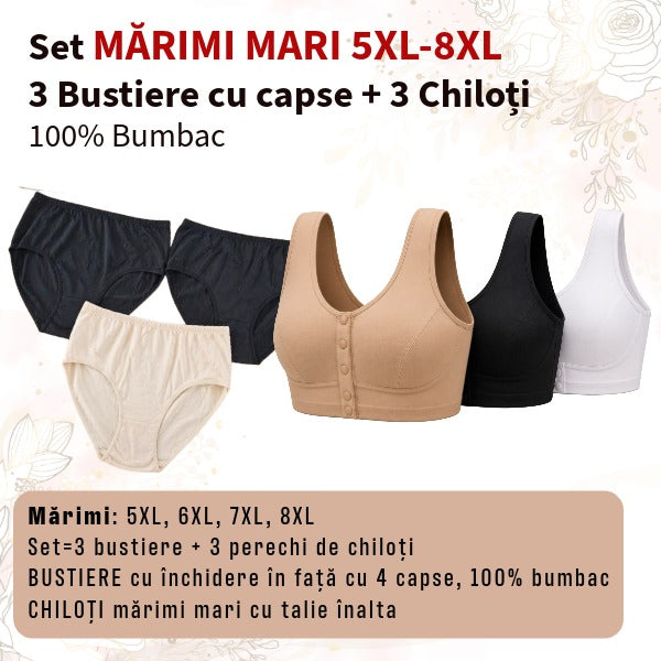 Set 3 bustiere+ 3 chiloti din BUMBAC - marimi 5XL-8XL