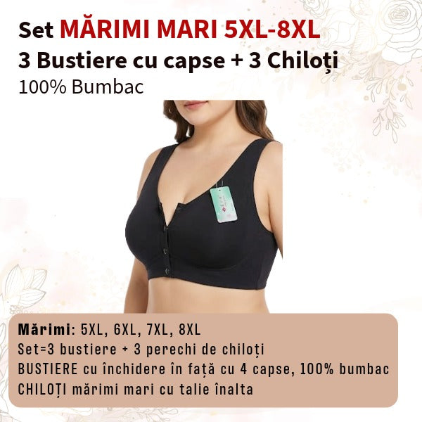Set 3 bustiere+ 3 chiloti din BUMBAC - marimi 5XL-8XL