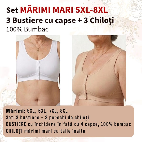 Set 3 bustiere+ 3 chiloti din BUMBAC - marimi 5XL-8XL