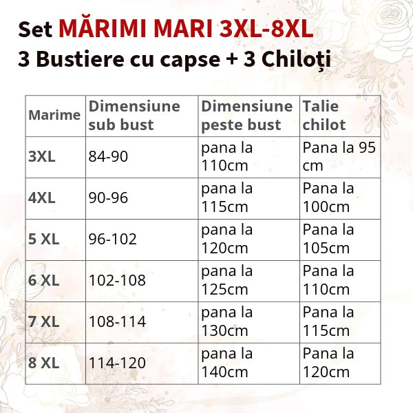 Set 3 bustiere+ 3 chiloti din BUMBAC - marimi 3XL-8XL