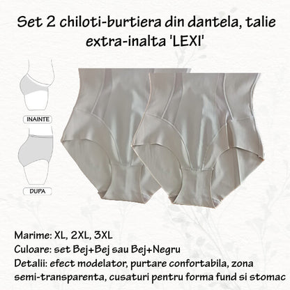 Set 2 chiloti burtiera 'LEXI' cu benzi semi-transparente, talie extra inalta, marimi XL, 2XL